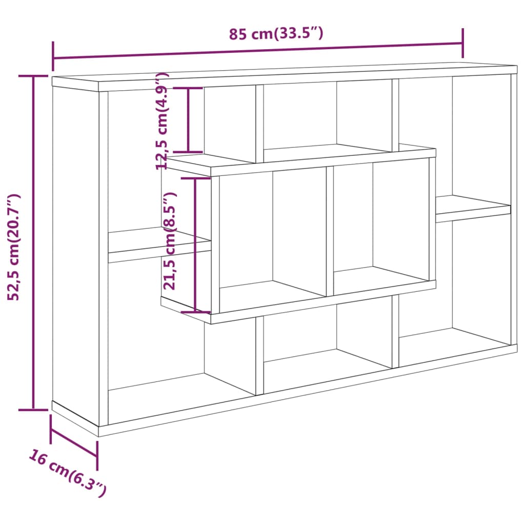 vidaXL Estantería pared madera ingeniería roble Sonoma 85x16x52,5 cm