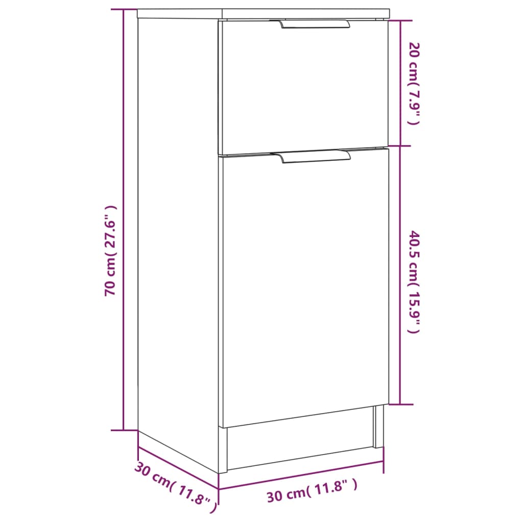 vidaXL Aparadores 2 uds madera contrachapada blanco 30x30x70 cm