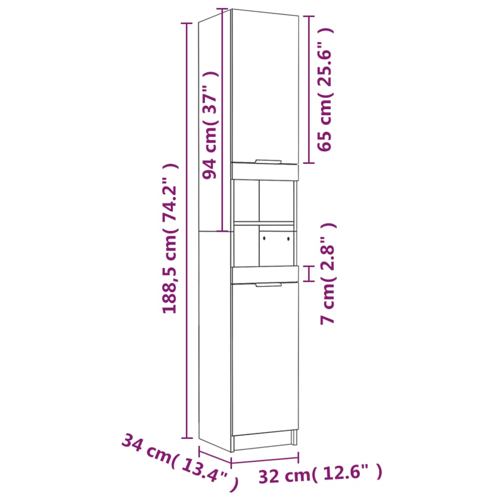 vidaXL Armario de baño de madera contrachapada negro 32x34x188,5 cm