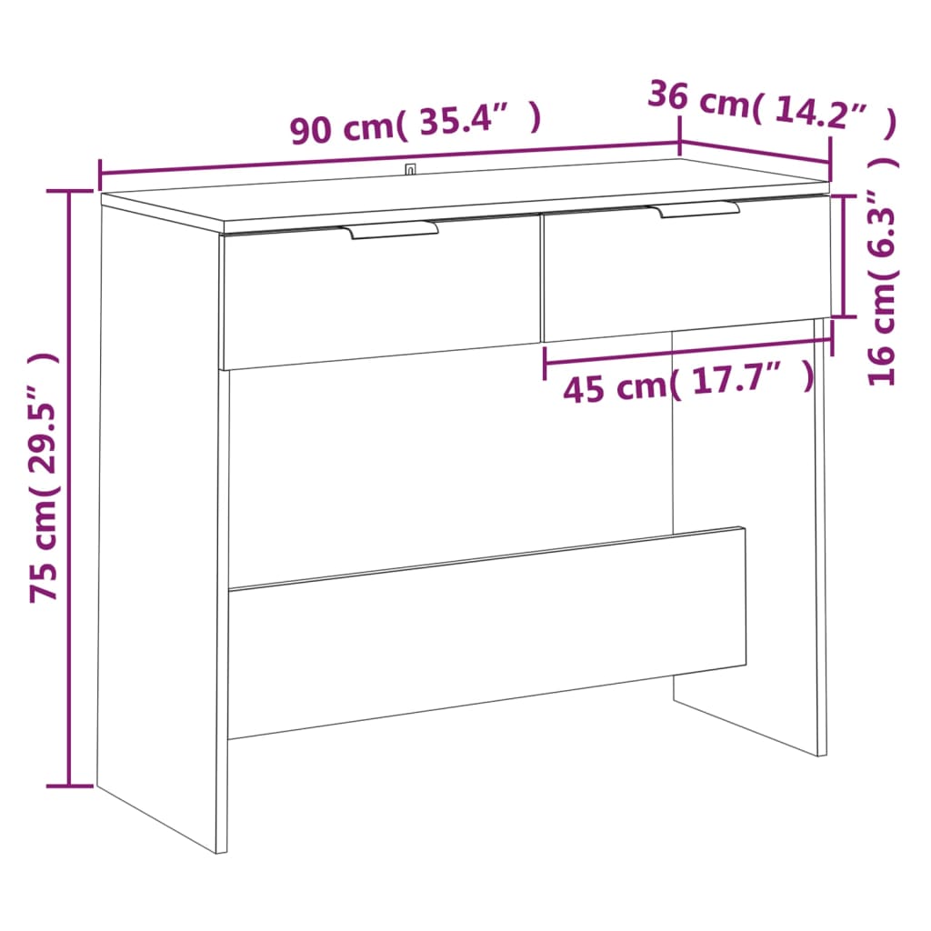 vidaXL Mesa consola de madera contrachapada blanco 90x36x75 cm