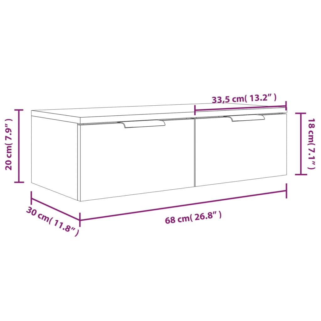 vidaXL Armario de pared madera de ingeniería blanco 68x30x20 cm