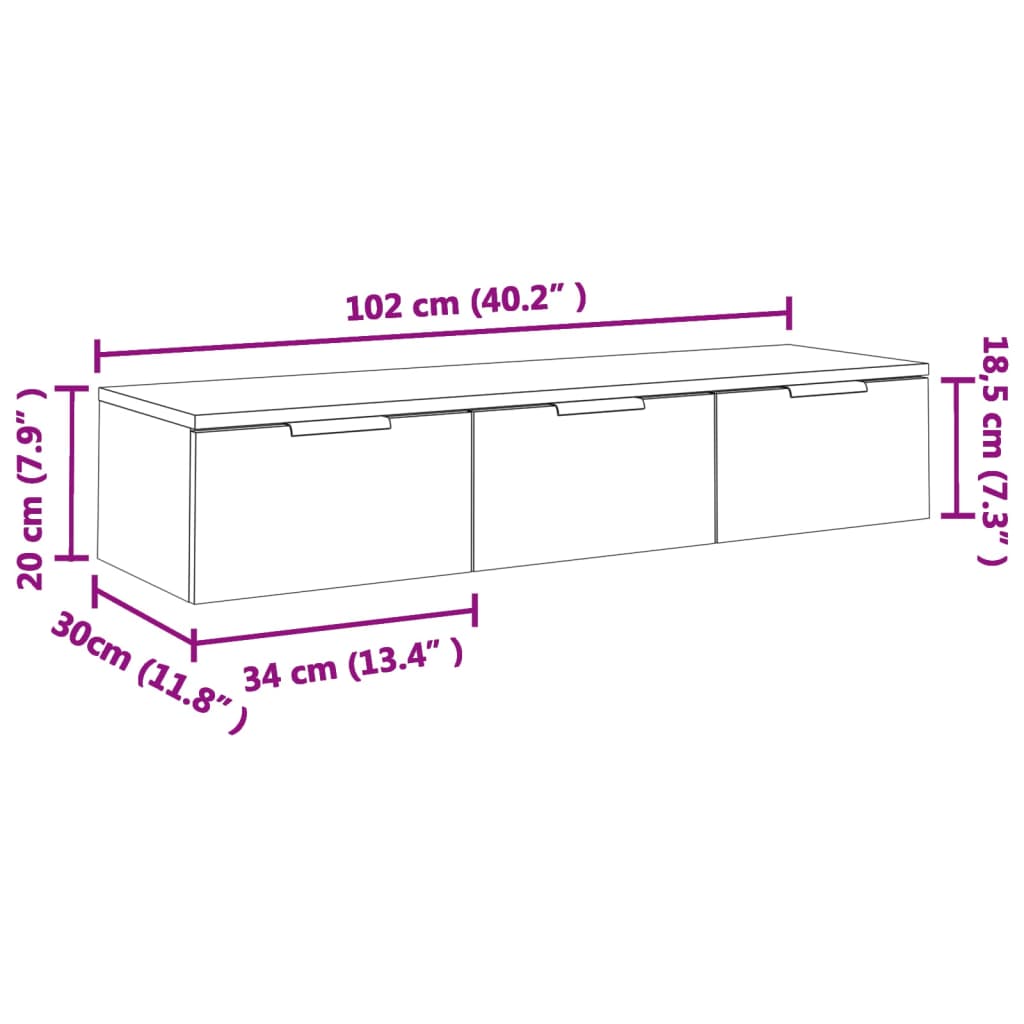 vidaXL Armario de pared madera de ingeniería blanco brillo 102x30x20cm