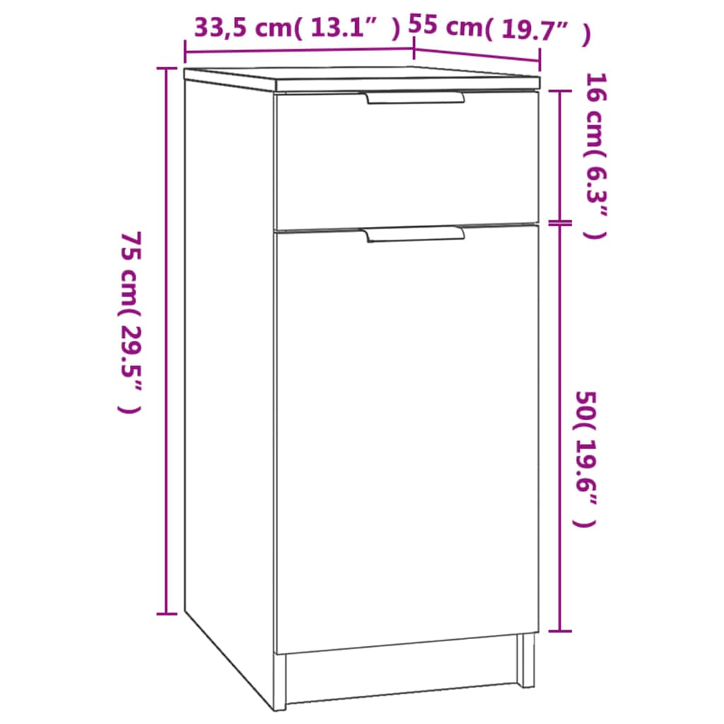 vidaXL Armario de escritorio madera contrachapada negro 33,5x50x75 cm