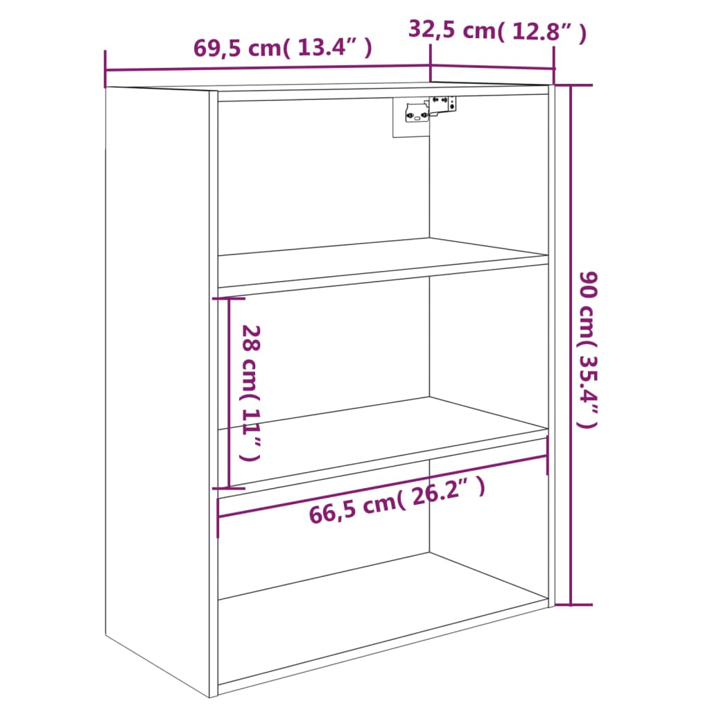 vidaXL Armario colgante de pared negro 69,5x32,5x90 cm