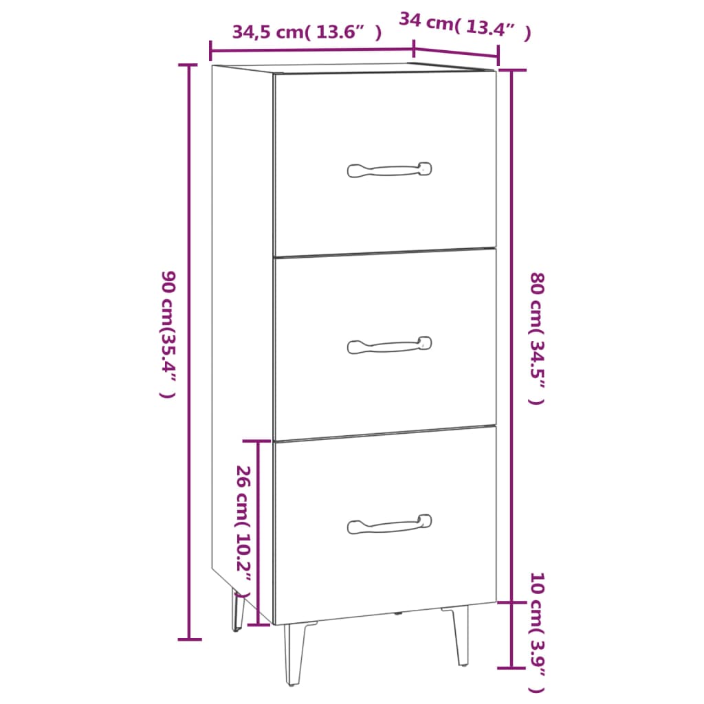 vidaXL Aparador de madera contrachapada blanco brillante 34,5x34x90 cm