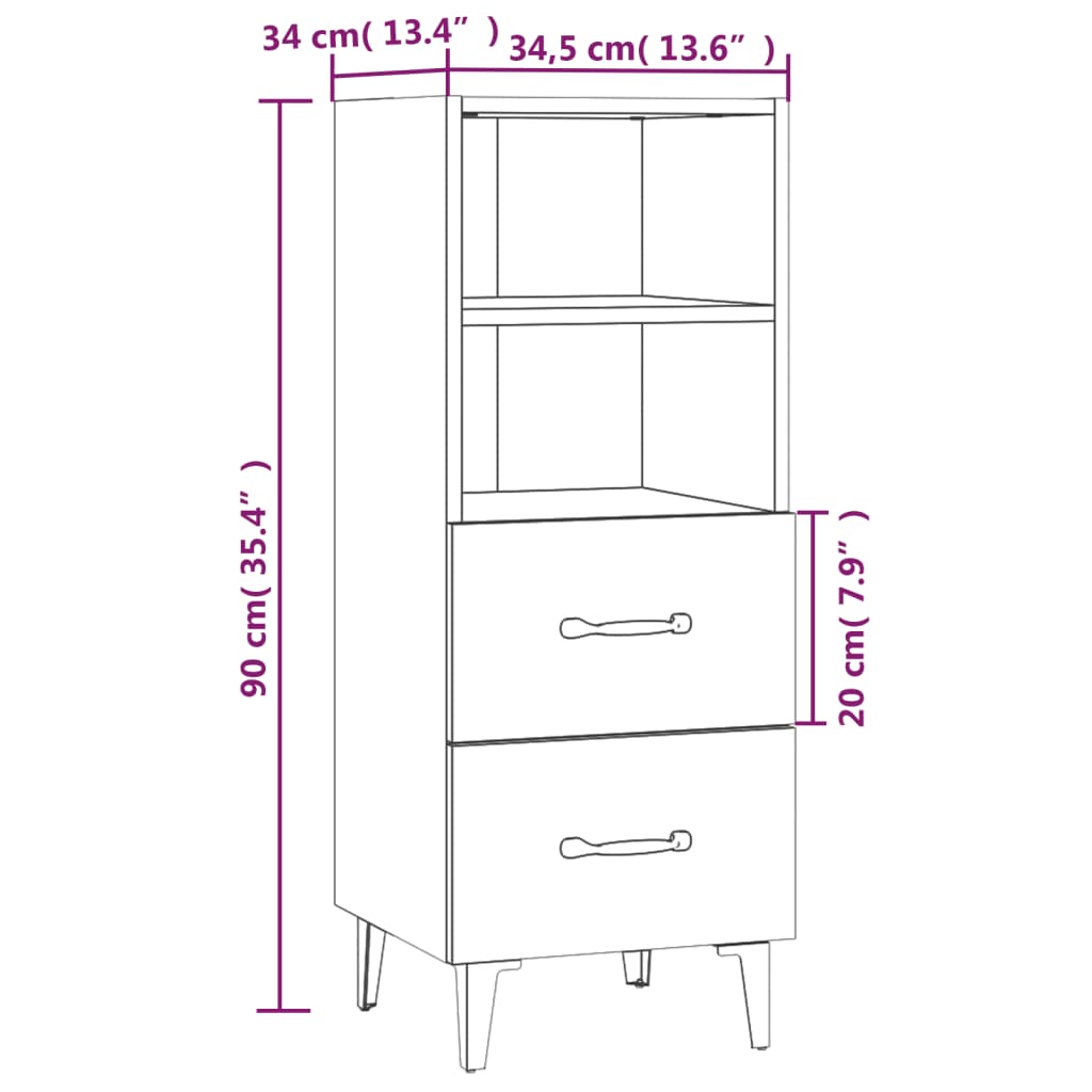 vidaXL Aparador de madera contrachapada blanco 34,5x34x90 cm