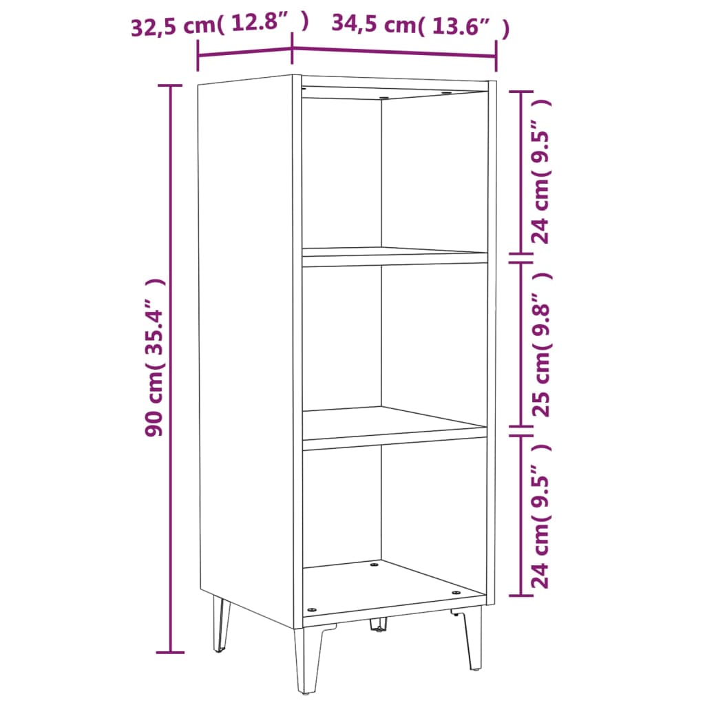 vidaXL Aparador de madera de ingeniería gris hormigón 34,5x32,5x90 cm