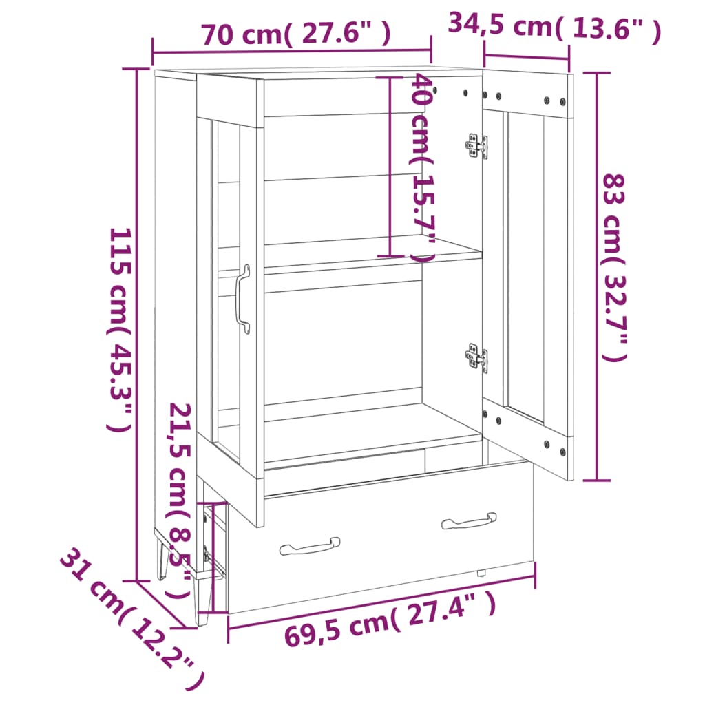 vidaXL Aparador de madera contrachapada blanco 70x31x115 cm