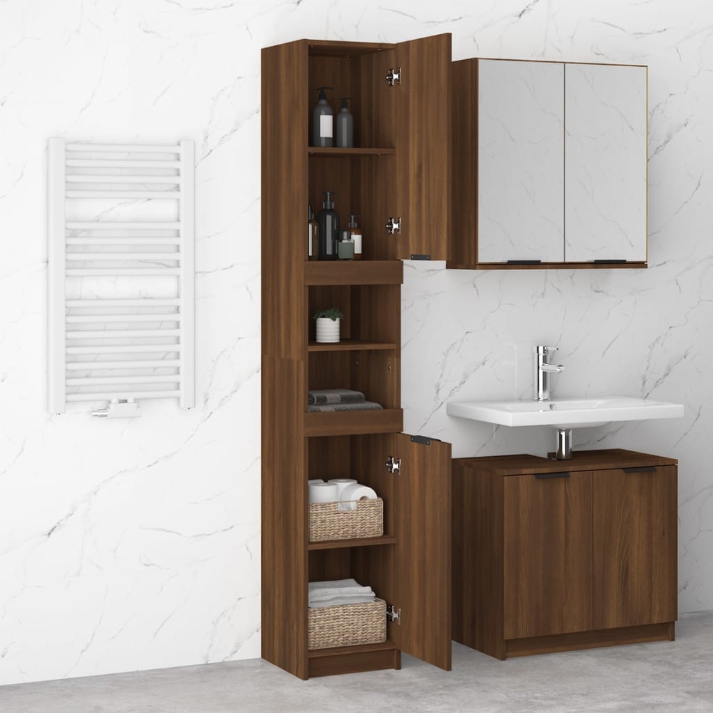 vidaXL Armario de baño contrachapada marrón roble 32x34x188,5 cm