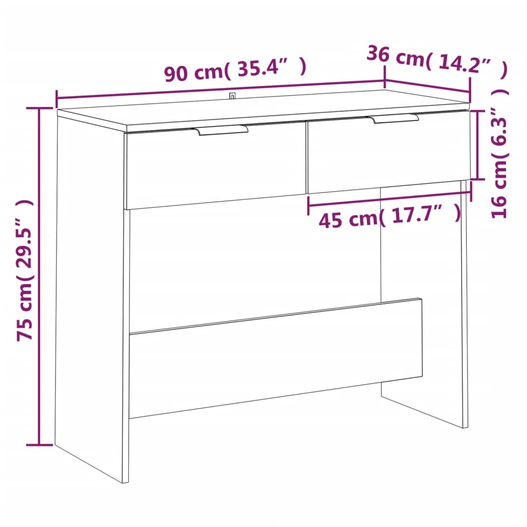 vidaXL Mesa consola madera contrachapada gris Sonoma 90x36x75 cm