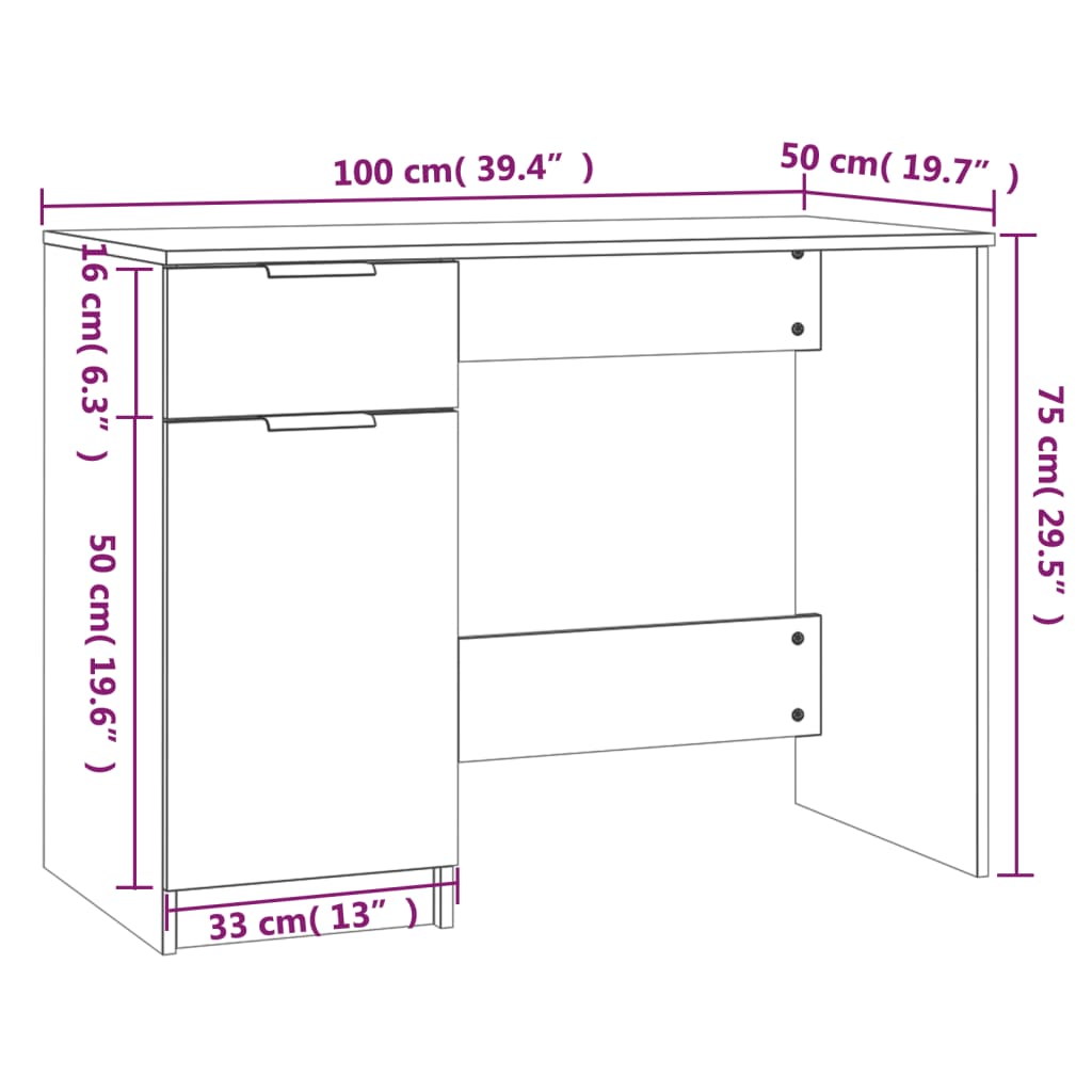 vidaXL Escritorio madera contrachapada roble ahumado 100x50x75 cm