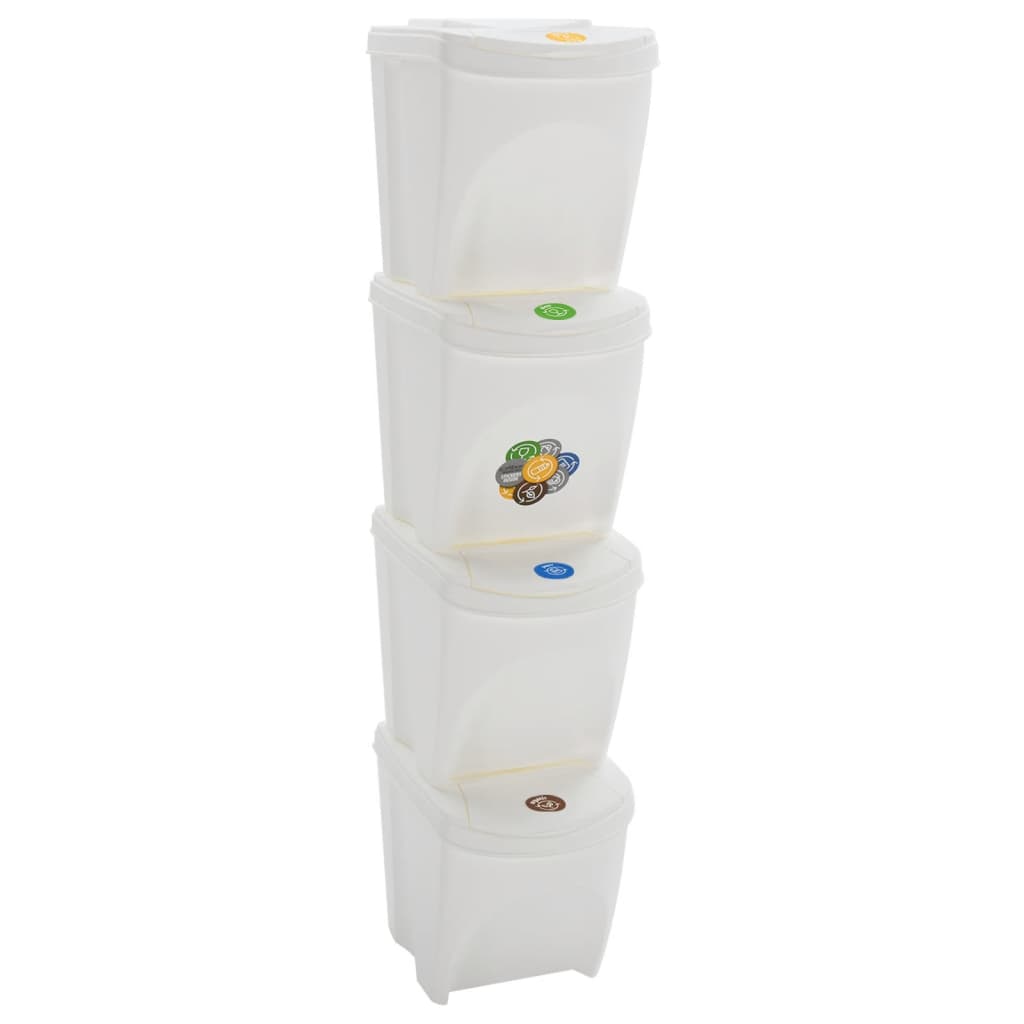 vidaXL Cubos de basura apilables 4 uds polipropileno blanco 100 L