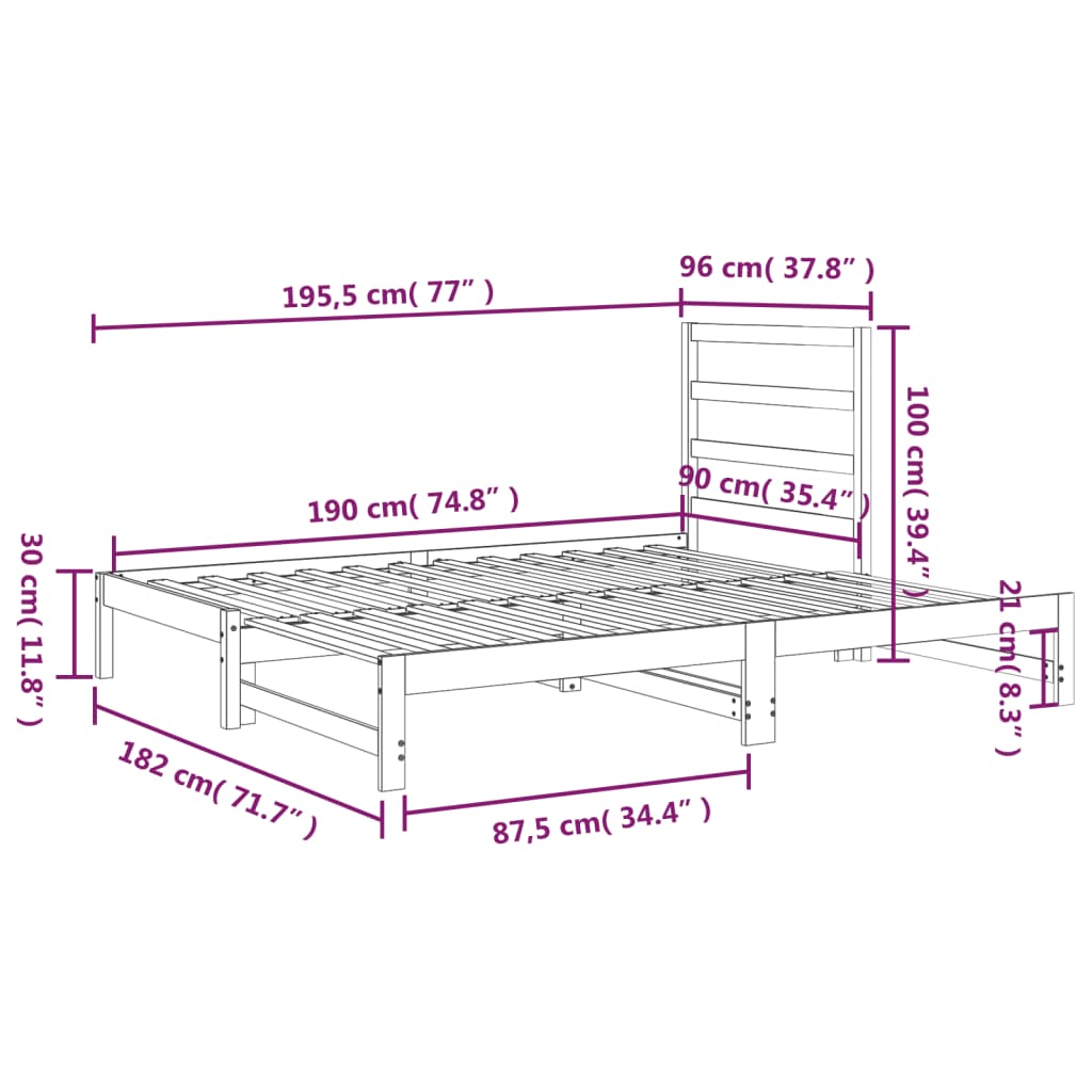 vidaXL Sofá cama extraíble sin colchón 2x(90x190) cm