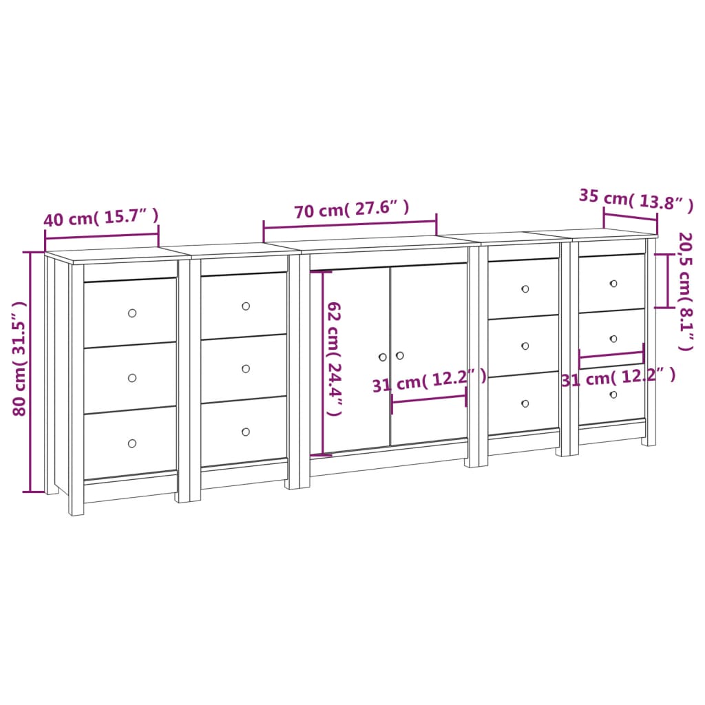 vidaXL Aparador de madera maciza de pino 230x35x80 cm