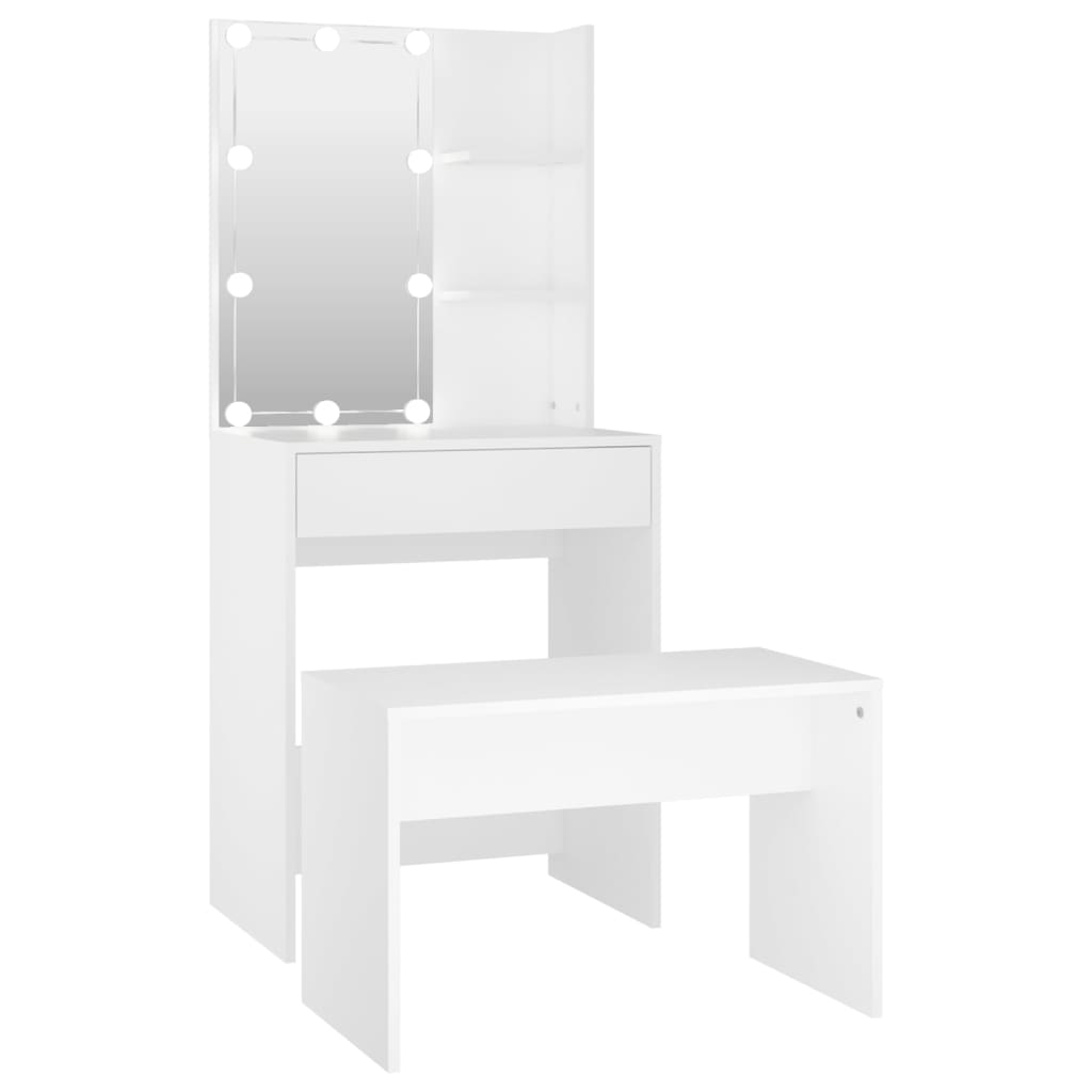 vidaXL Juego de tocador con LED madera contrachapada blanco