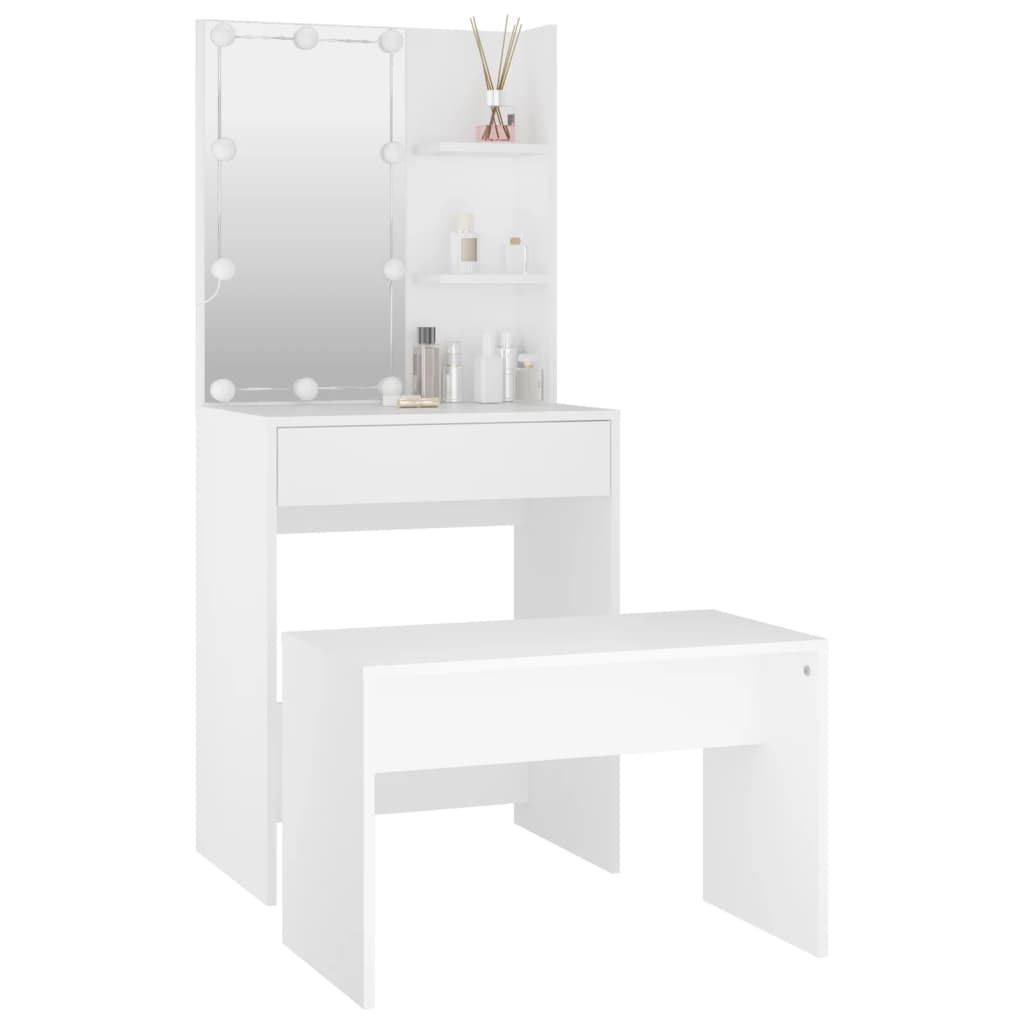 vidaXL Juego de tocador con LED madera contrachapada blanco