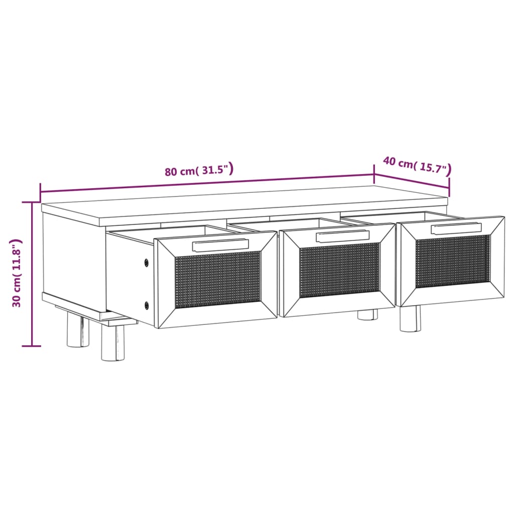 vidaXL Mesa de centro madera contrachapada y pino marrón 80x40x30 cm