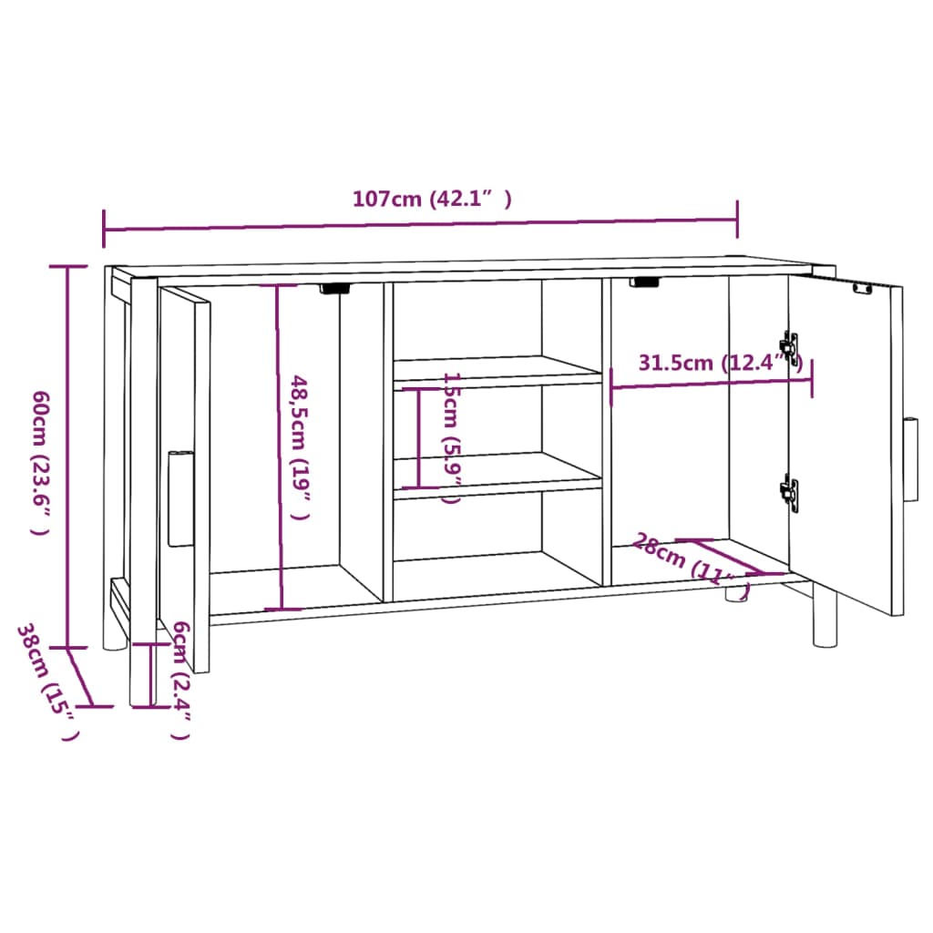 vidaXL Aparador de madera contrachapada negro 107x38x60 cm