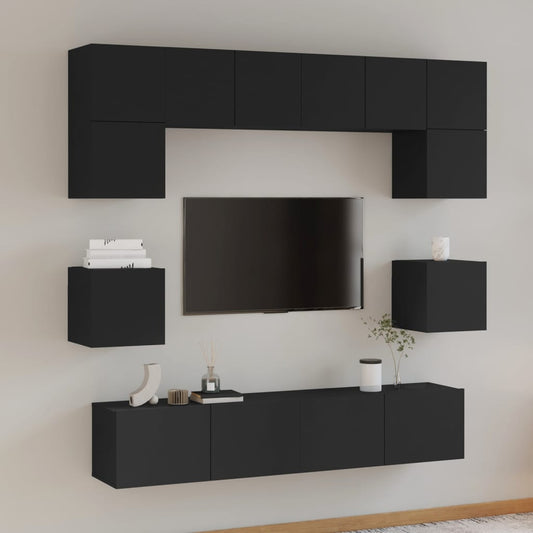 vidaXL Set de muebles para TV 8 piezas madera contrachapada negro