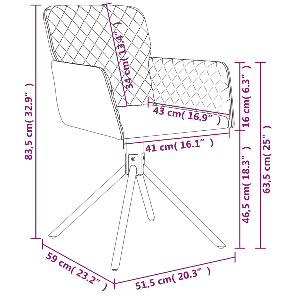 vidaXL Sillas de comedor giratorias 2 uds terciopelo crema