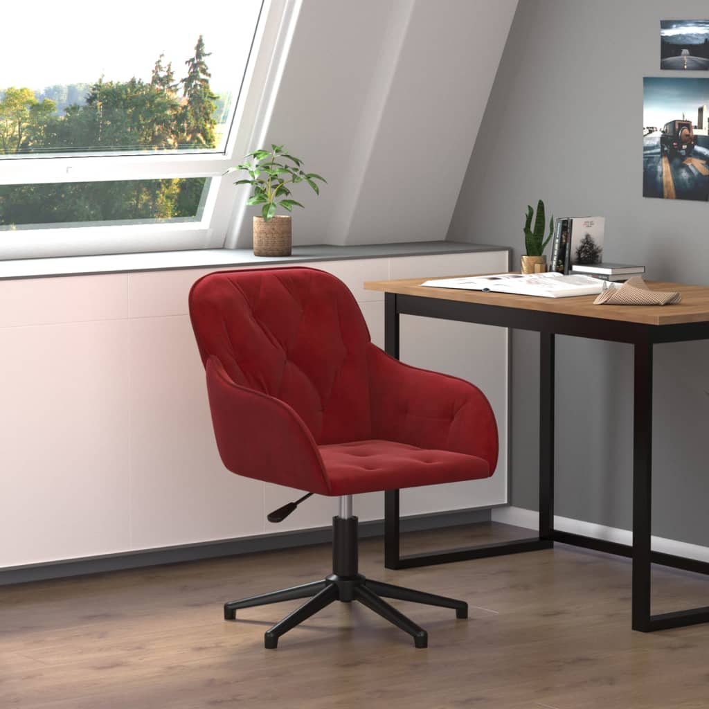 vidaXL Silla de oficina giratoria de terciopelo rojo tinto