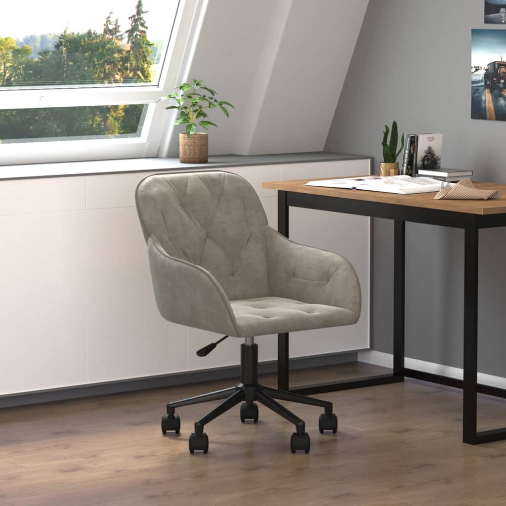 vidaXL Silla de oficina giratoria de terciopelo gris claro