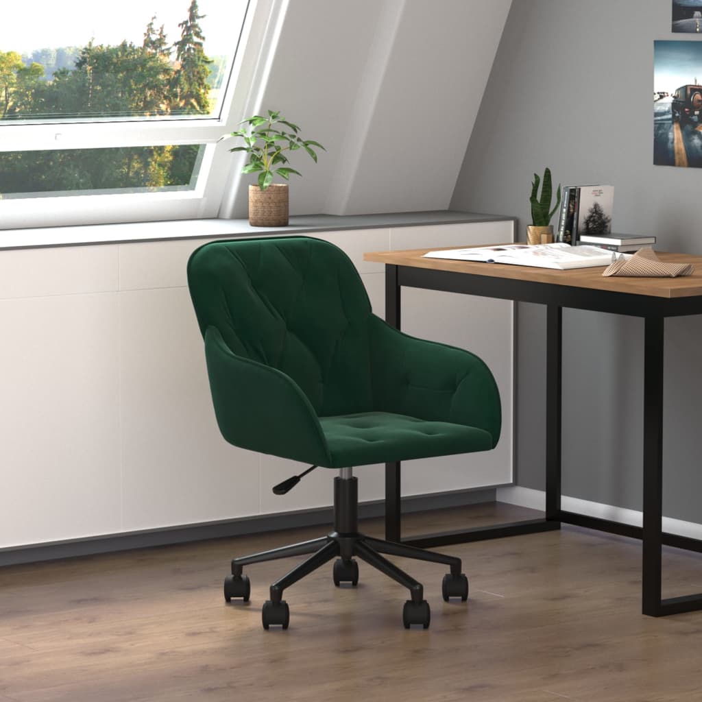 vidaXL Silla de oficina giratoria de terciopelo verde oscuro