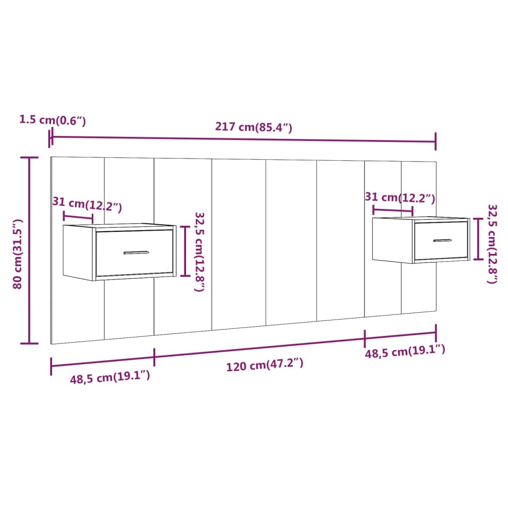 vidaXL Cabecero de cama con mesitas madera contrachapada negro