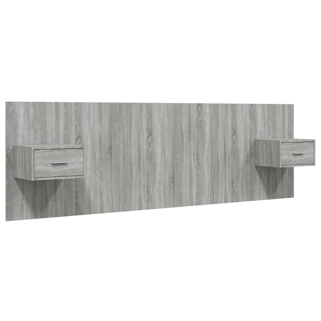 vidaXL Cabecero de cama y mesitas madera contrachapada gris Sonoma