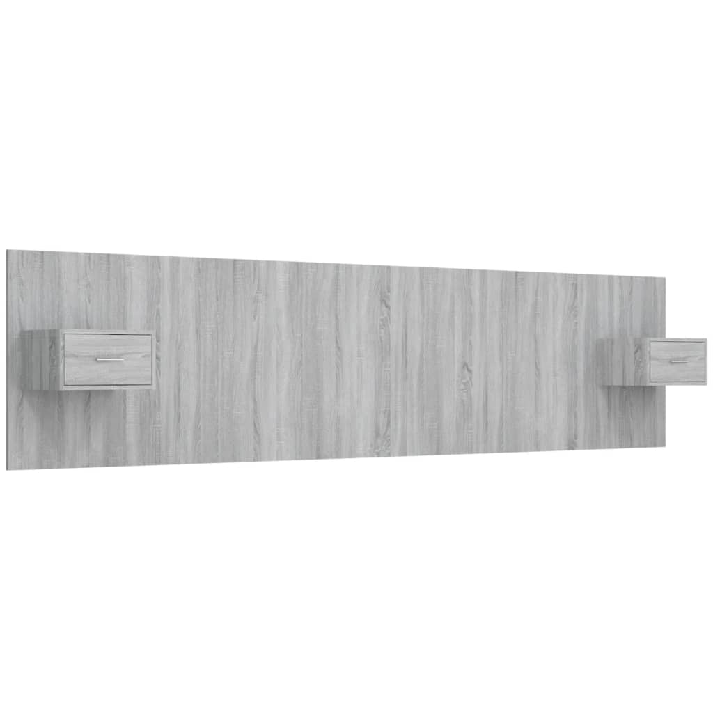 vidaXL Cabecero de cama y mesitas madera contrachapada gris Sonoma