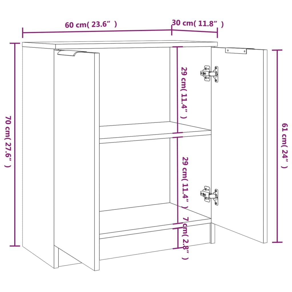 vidaXL Aparadores 2 uds madera contrachapada negro 60x30x70 cm