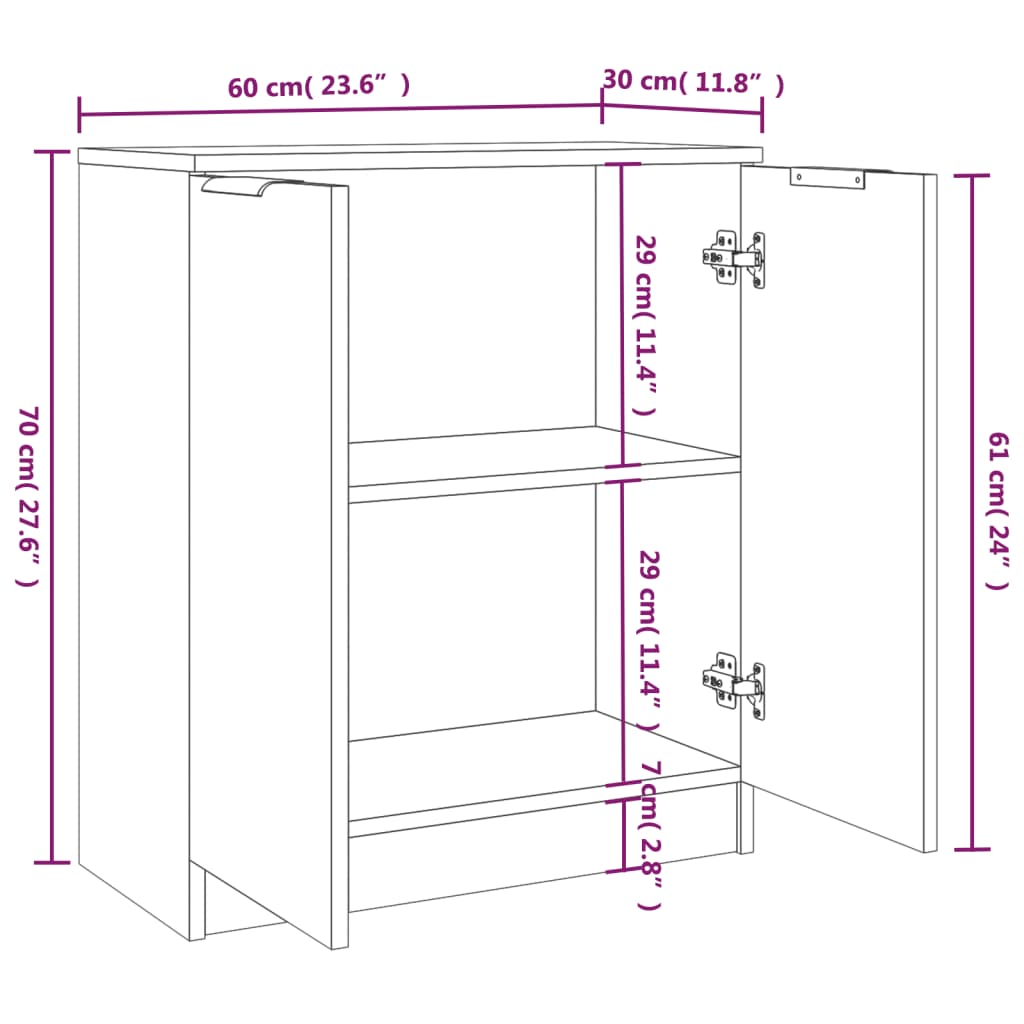 vidaXL Aparadores 2 uds madera contrachapada gris Sonoma 60x30x70 cm