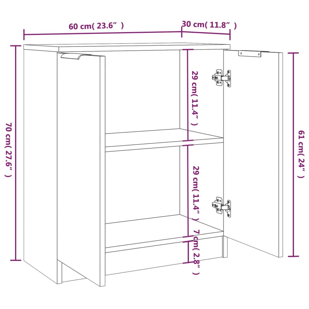 vidaXL Aparadores 2 uds madera contrachapada roble marrón 60x30x70 cm