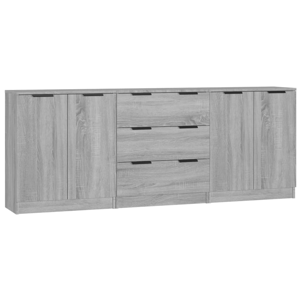 vidaXL Aparador de 3 piezas madera contrachapada gris Sonoma