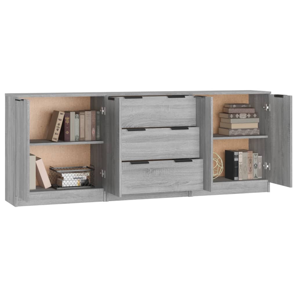 vidaXL Aparador de 3 piezas madera contrachapada gris Sonoma