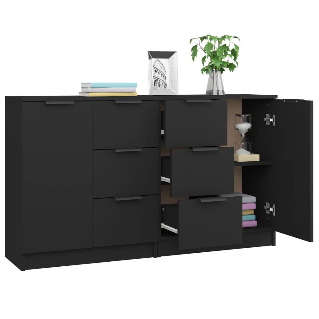 vidaXL Aparadores 2 uds madera contrachapada negro 60x30x70 cm