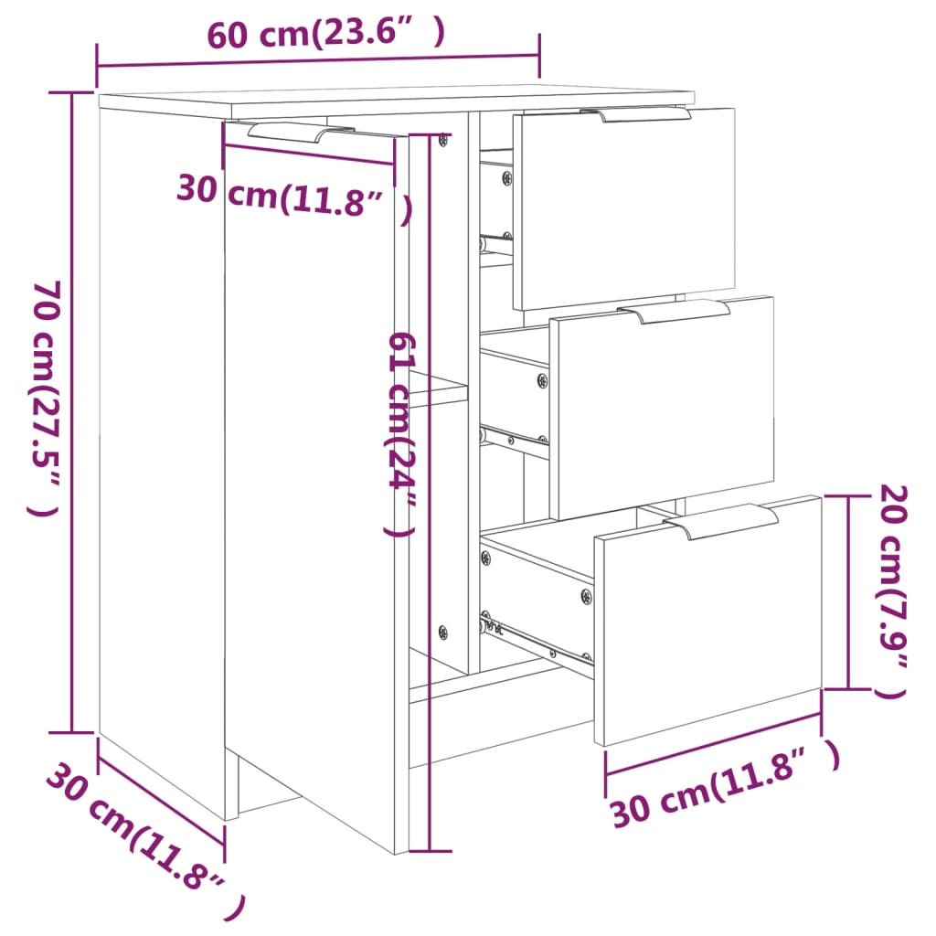 vidaXL Aparadores 2 uds madera contrachapada roble ahumado 60x30x70 cm