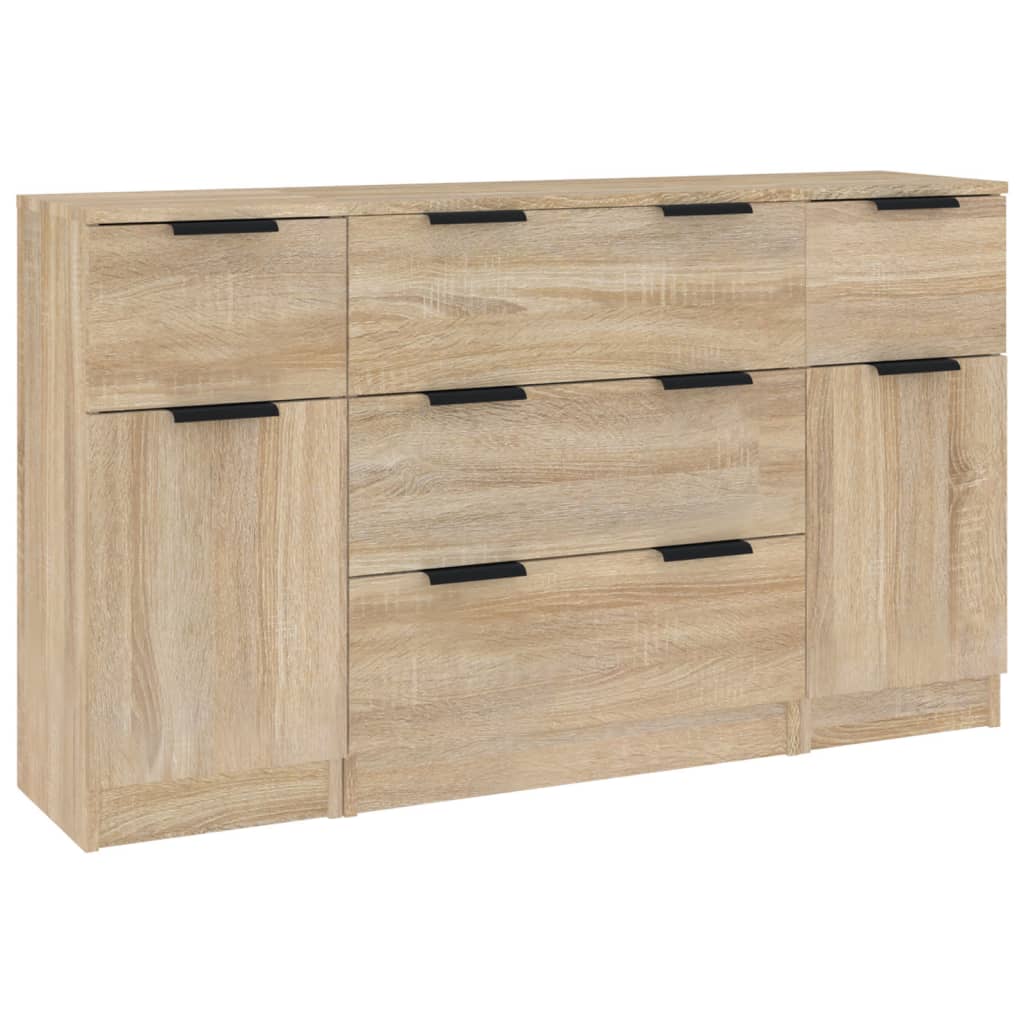 vidaXL Set de aparador 3 pzas madera contrachapada color roble Sonoma