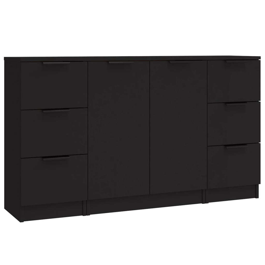 vidaXL Aparadores 3 piezas madera contrachapada negro