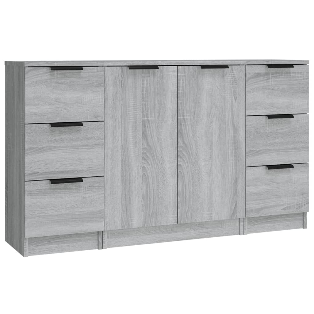 vidaXL Aparadores 3 piezas madera contrachapada gris Sonoma