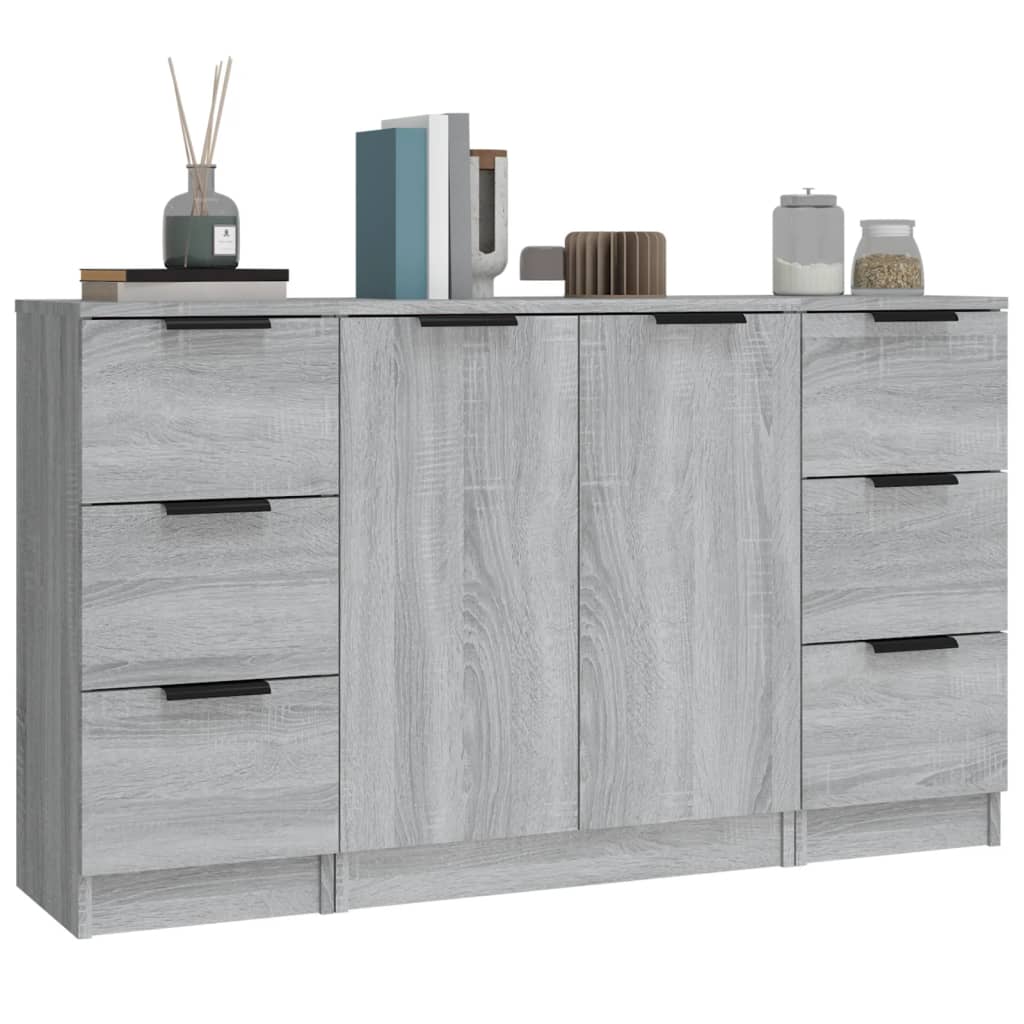 vidaXL Aparadores 3 piezas madera contrachapada gris Sonoma