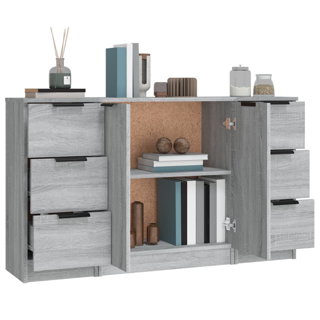 vidaXL Aparadores 3 piezas madera contrachapada gris Sonoma