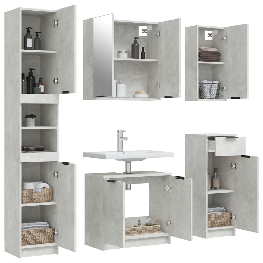 vidaXL Set muebles de baño 2 piezas madera contrachapada gris hormigón