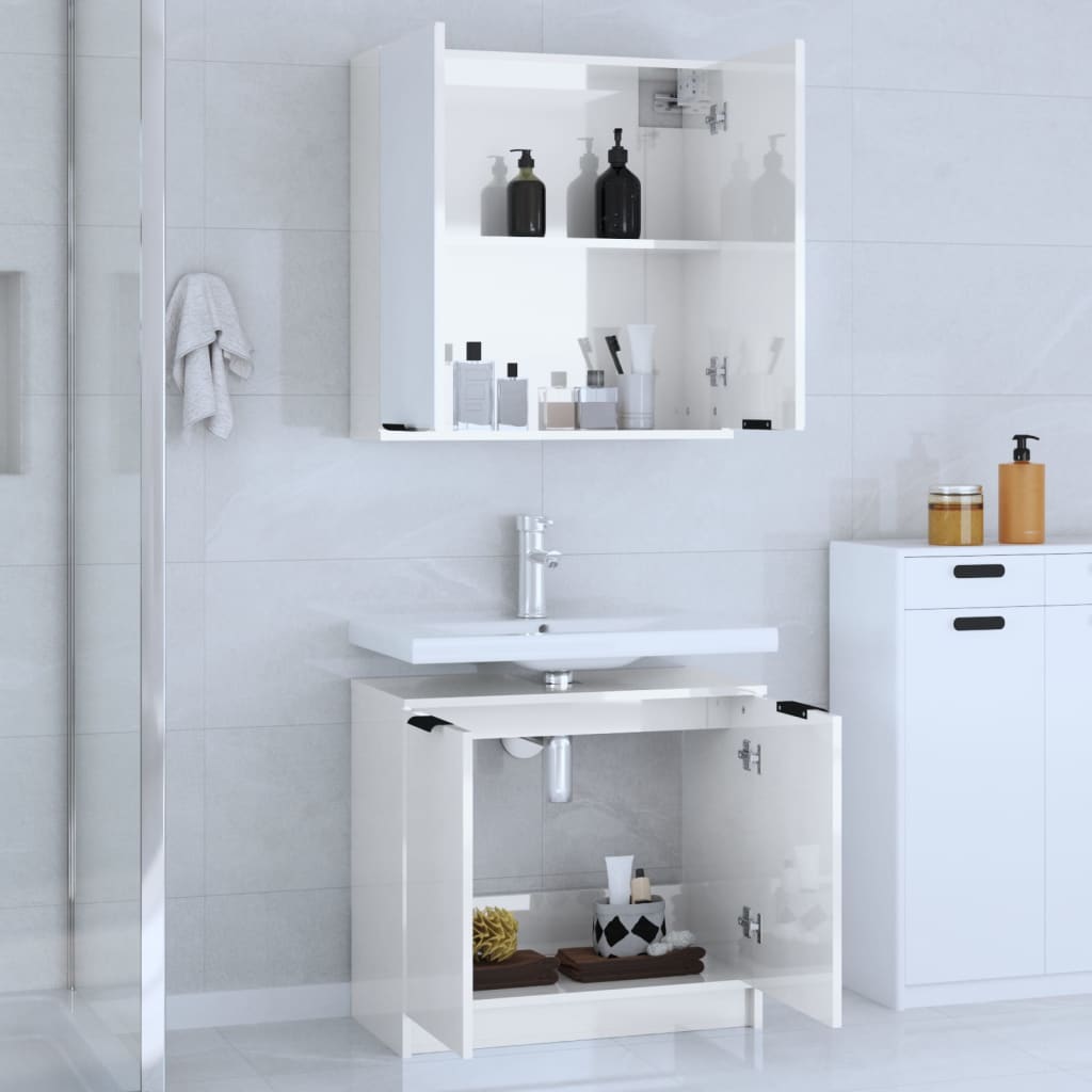 vidaXL Set muebles de baño 2 piezas madera contrachapada blanco brillo