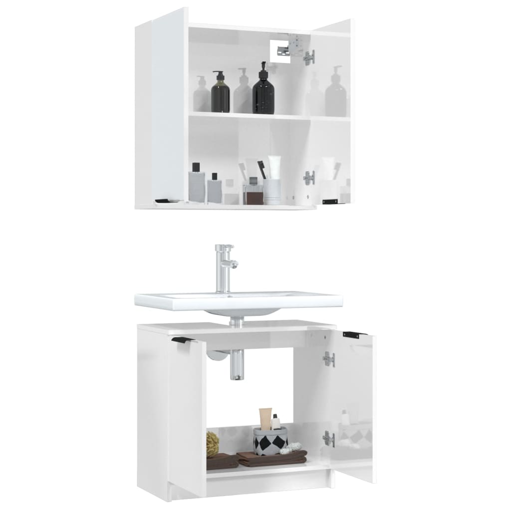 vidaXL Set muebles de baño 2 piezas madera contrachapada blanco brillo