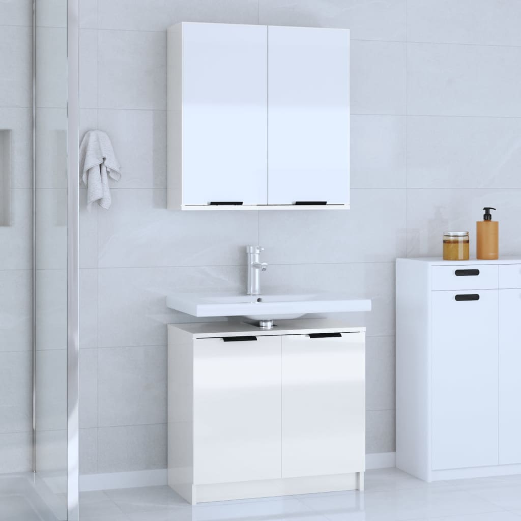 vidaXL Set muebles de baño 2 piezas madera contrachapada blanco brillo