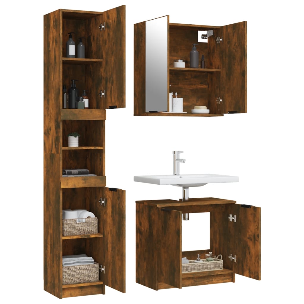 vidaXL Set de muebles baño 3 pzas madera contrachapada roble ahumado