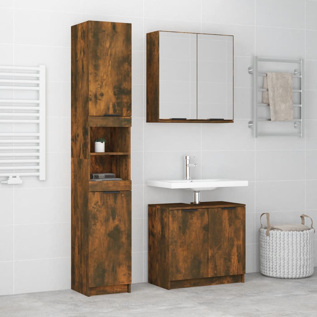 vidaXL Set de muebles baño 3 pzas madera contrachapada roble ahumado