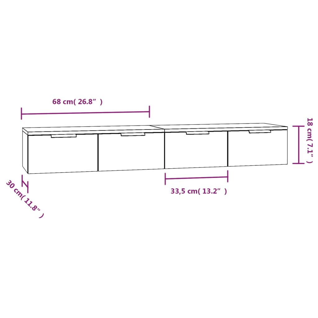 vidaXL Armarios de pared 2 uds madera contrachapada negro 68x30x20 cm