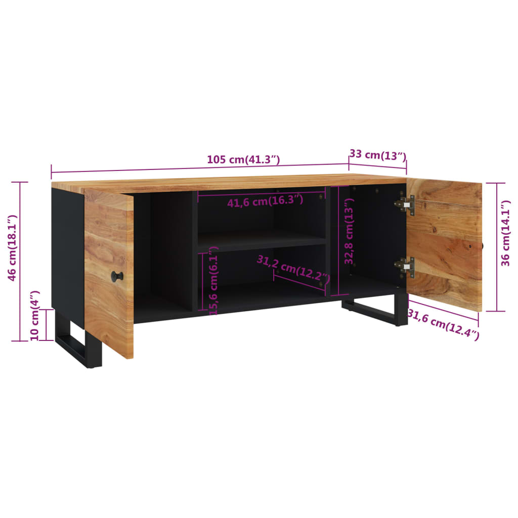 vidaXL Mueble de TV madera maciza de acacia 105x33x46 cm